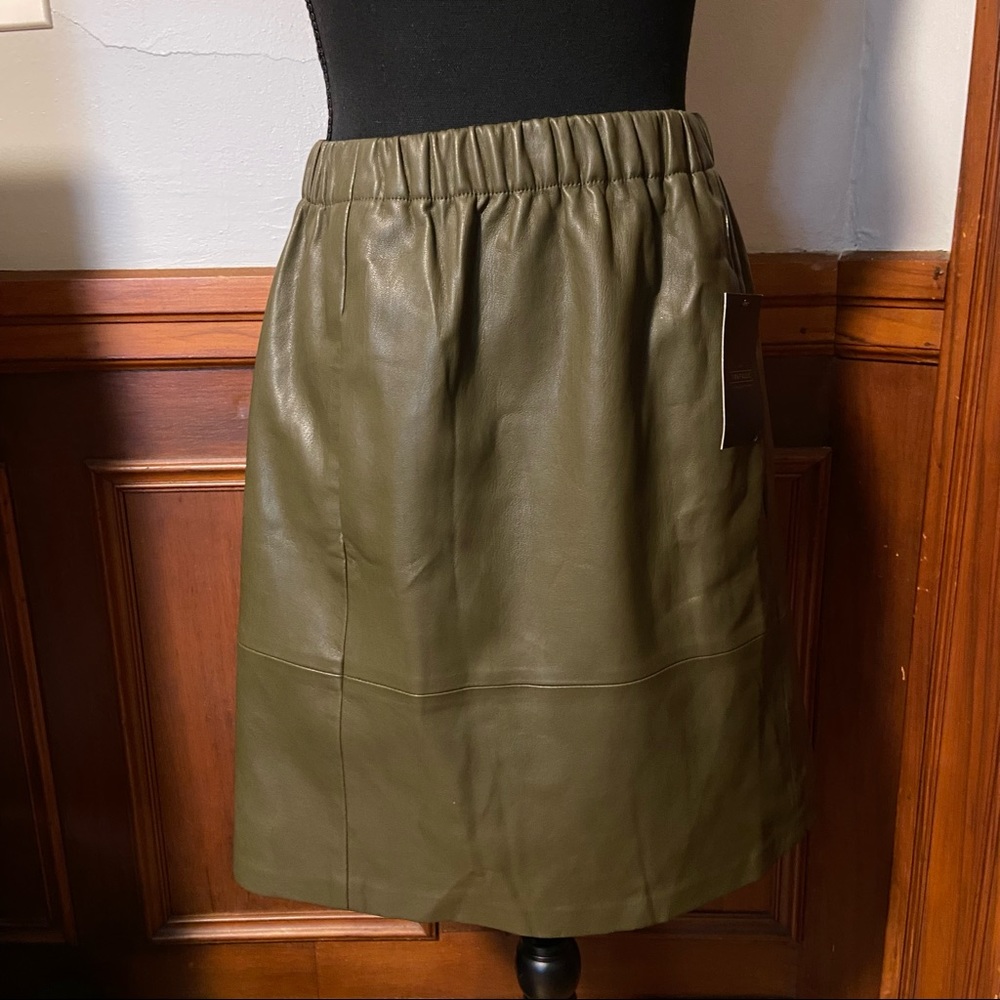 Zara Faux Leather Skirt Olive Green Sz Small